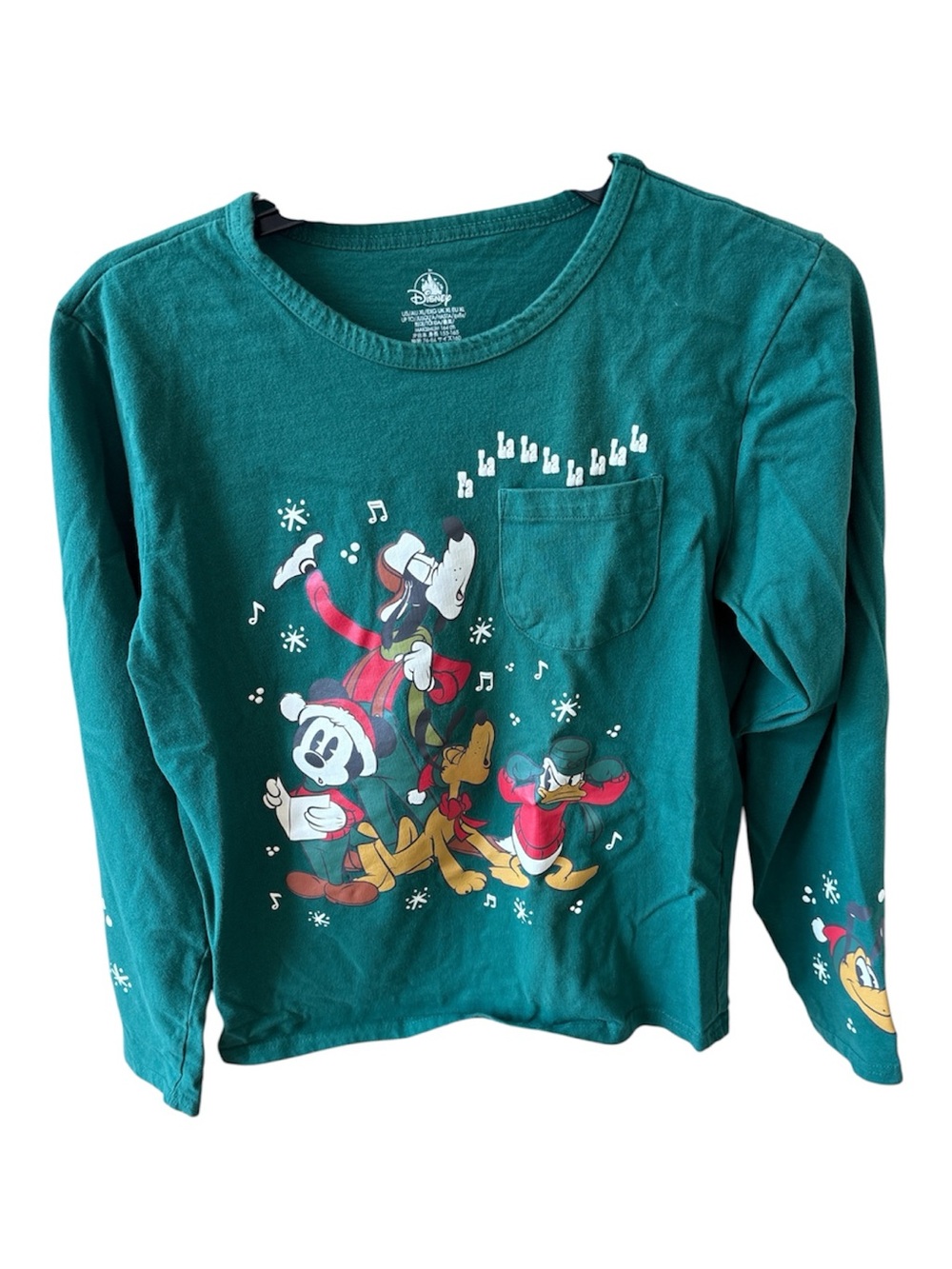 Kids Disney Teal Long Sleeve Mickey & Friends Holiday Graphic Tee